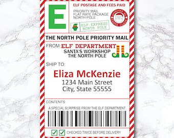 Elf Mail Shipping Label editable, Santa mail, Elf Mail, North Pole delivery tag, arrival box label, elf activity, Digital Instant download