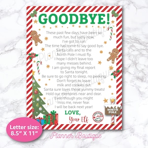 May include: A festive Christmas-themed letter with the word "GOODBYE!" in green. The letter includes a poem, gingerbread men, a Christmas tree, and candy canes. The letter size is 8.5" x 11".