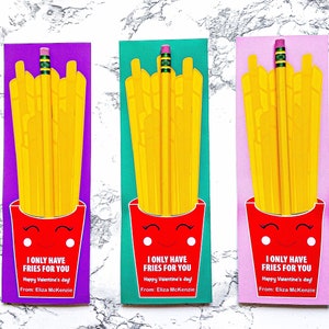 Lápiz Niños San Valentín Imprimible, Sólo tengo papas fritas para ti, san valentín infantil, san valentín escolar, Descarga Instantánea, maestra, preescolar