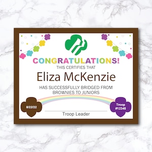 Girl Scout Bridging Certificate, Brownie Certificate, Brownies to ...