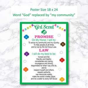 Girl Scout Promise and Law Printable, Troop Leader Handout, Girl Scout ...