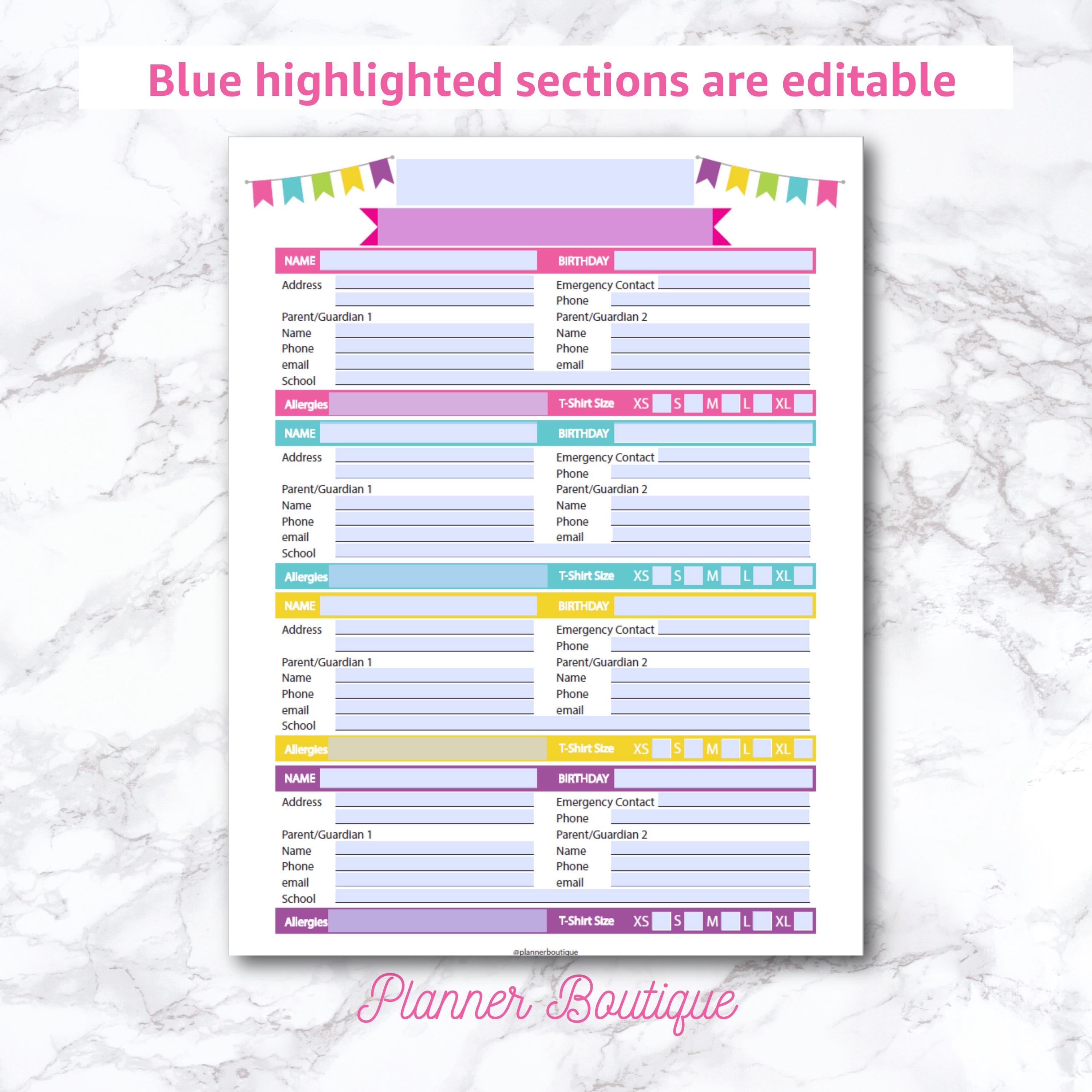 Fillable Roster Information Sheet: Editable Troop Leader Planner (PDF ...