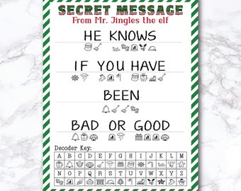 Personalized Secret message from elf, Printable Christmas Worksheet, Santa letter decode, Winter Holiday Puzzle North Pole, Instant download