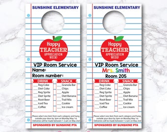 Editable Teacher Room Service Door Hanger Appreciation Week Ideas Printable Thank You End of Year Tags School Classroom Volunteer PTA PTO