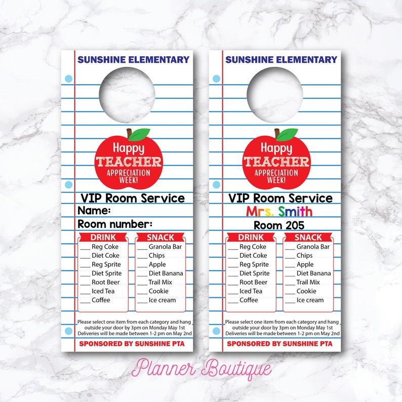 Editable Teacher Room Service Door Hanger Appreciation Week Ideas Printable Thank You End of Year Tags School Classroom Volunteer PTA PTO image 1