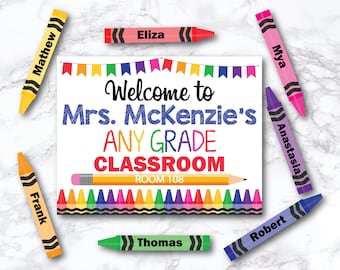 Crayon Theme Classroom Welcome Sign: Editable Door Banner (Digital Download)