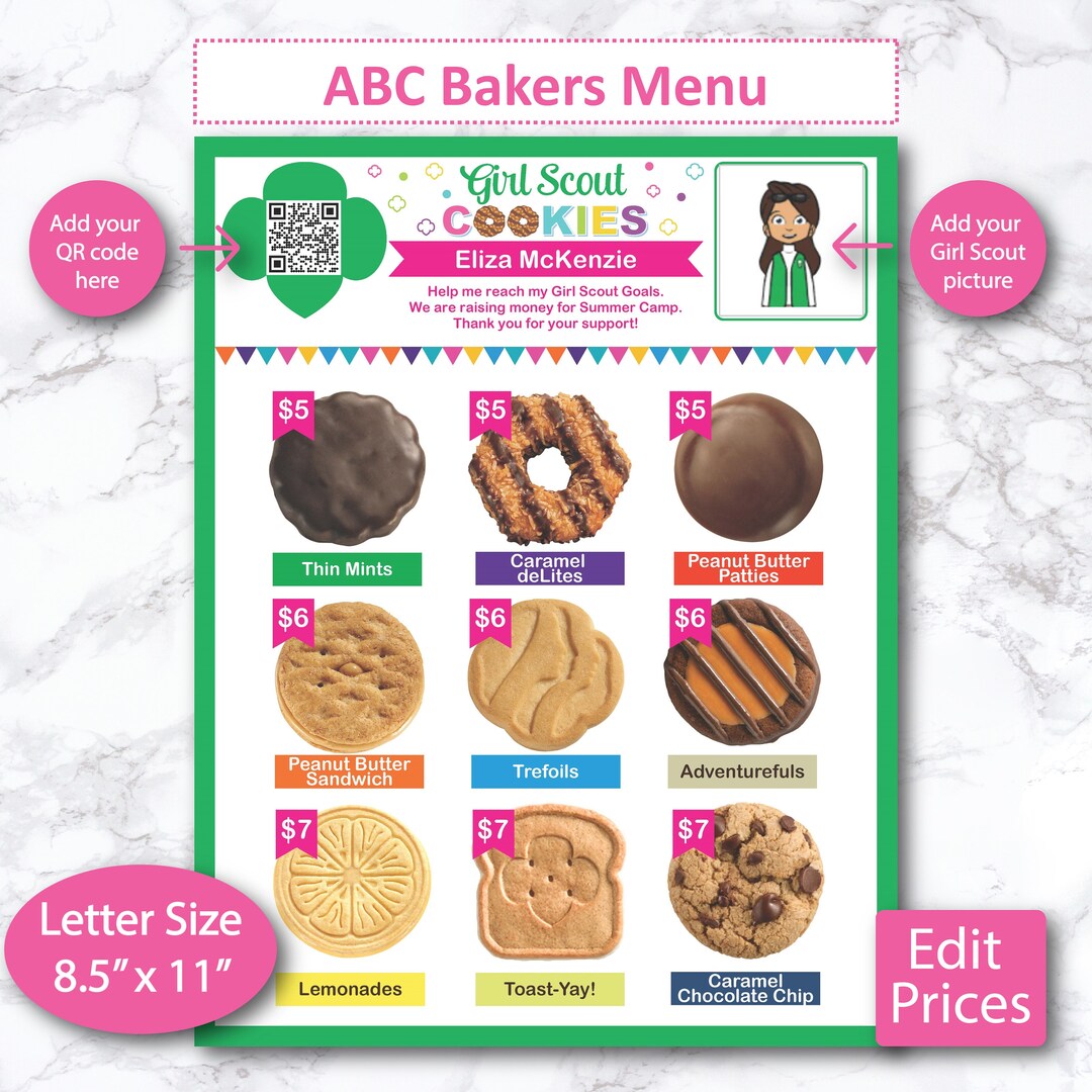 2024 ABC Cookie Girl Scout Cookie Flyer, Cookie Printable Flyer, Cookie ...