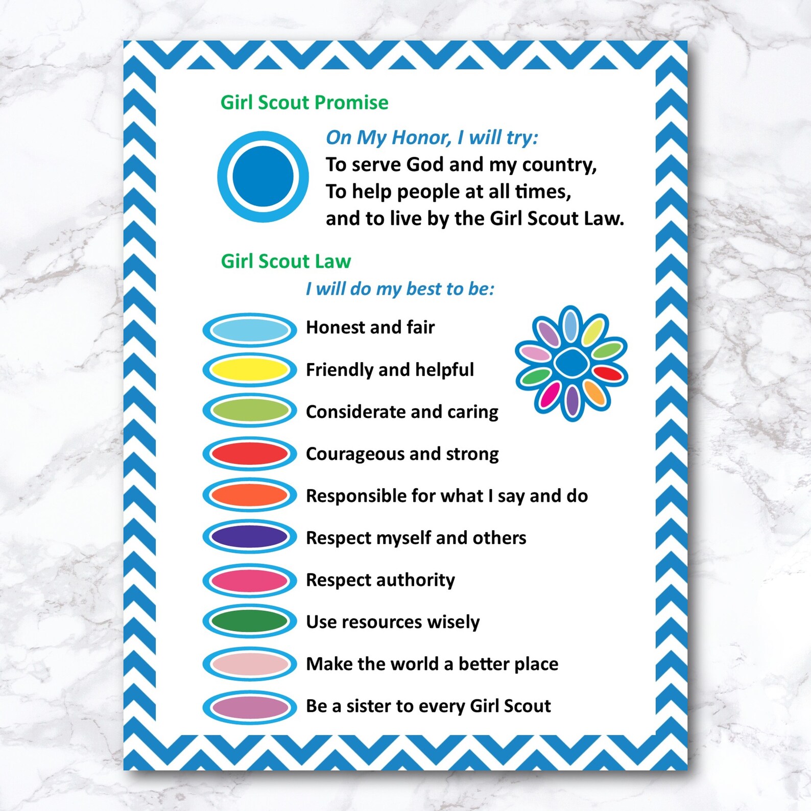 Girl Scout Promise And Law Printable Daisy Girl Scout Daisy Etsy Finland
