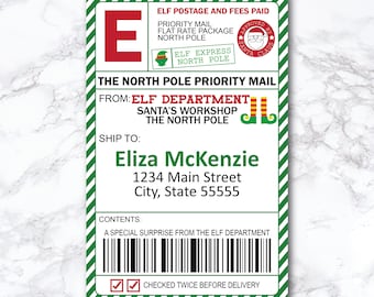 Elf Mail Shipping Label editable, Santa mail, Elf Mail, North Pole delivery tag, arrival box label, elf activity, Digital Instant download