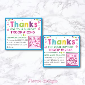 Cookie Fundraiser Dankeskarte mit QR-Code, druckbare Bestellung, sofortiger Download, Stand Verkäuferinformation Kontaktinfoformular bearbeitbar