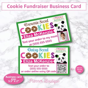 Visitekaartje voor koekjesinzameling met QR-code Verkoper bedankbriefje Sale for Girl Troop Leader Bewerkbare Instant Download Order herbruikbare Scout