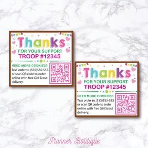 Cookie Fundraiser Dankeskarte mit QR-Code, druckbare Bestellung, sofortiger Download, Stand Verkäuferinformation Kontaktinfoformular bearbeitbar