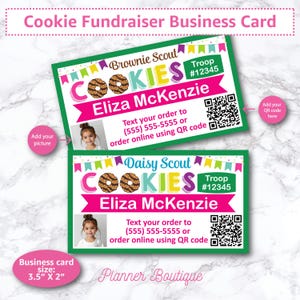 Visitekaartje voor inzamelactie voor koekjes met QR-code Verkoper bedankbriefje Sale Girl Troop Leader Bewerkbaar Direct downloaden Herbruikbare afbeelding bestellen