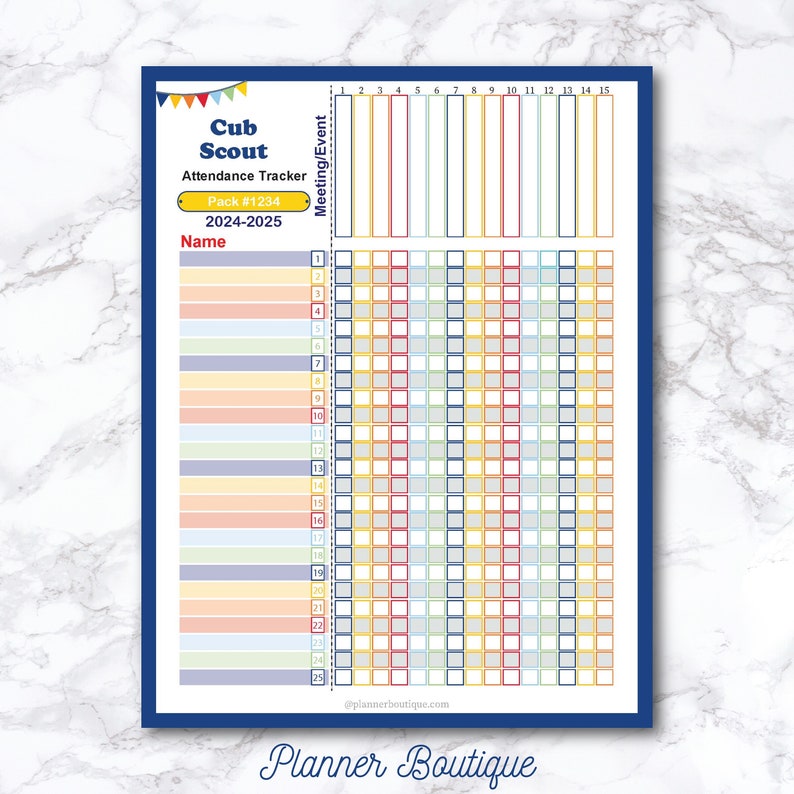 Attendance Sheet Editable Printable Den Leader Activity Log Bsa