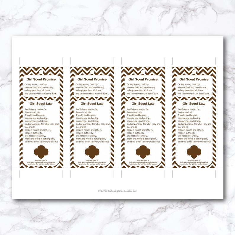 Girl Scout Promise and Law Bookmark Printable Brownie Girl | Etsy