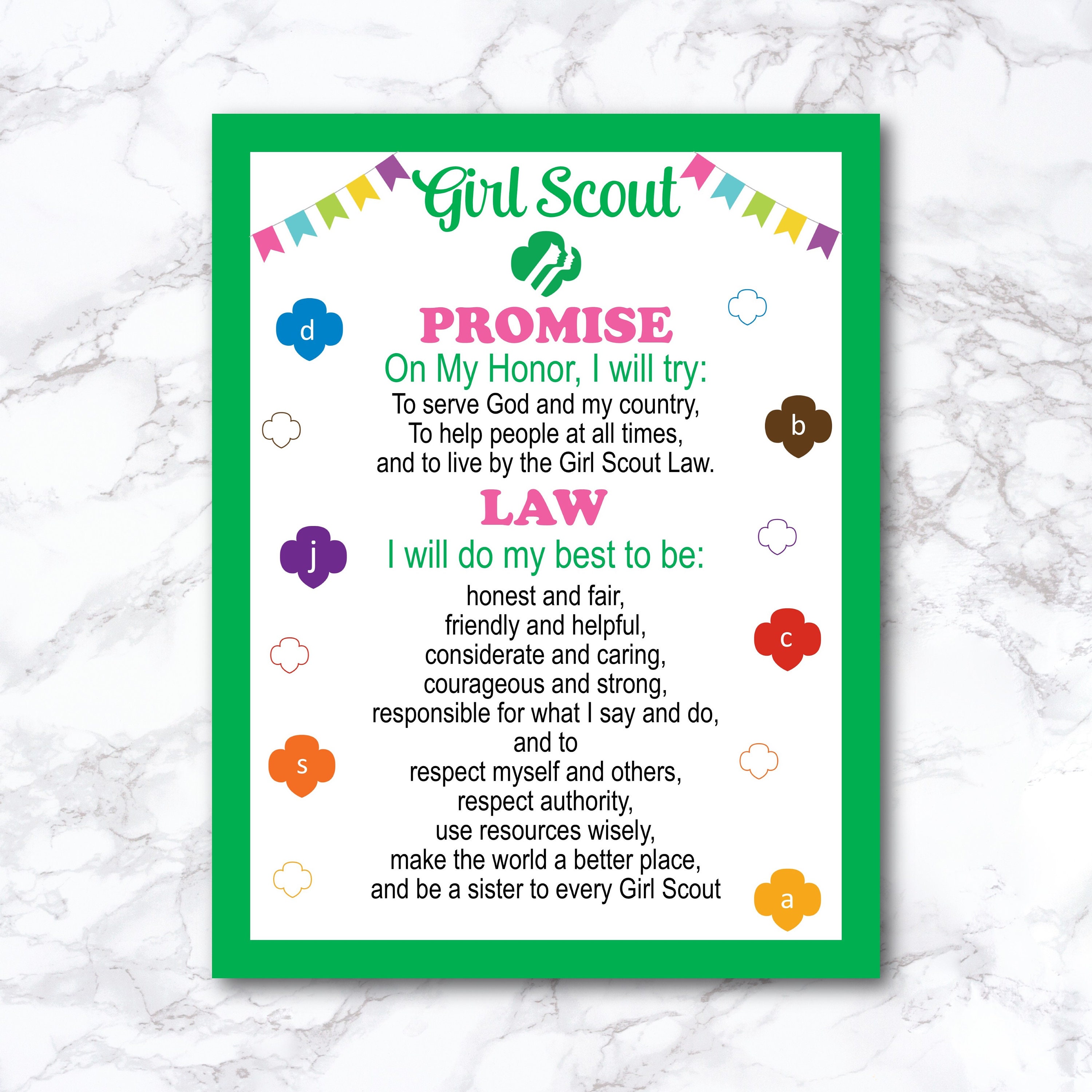 Girl Scout Promise Full Page Printable Download PDF