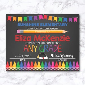 Any grade Diploma, elementary Graduation, School Certificate, Printable Graduation Certificate, Achievement Fillable Editable