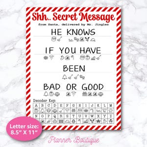 Messaggio segreto personalizzato di Babbo Natale dal decodificatore elfico Scheda di attività natalizia Lettera decodifica il messaggio dal Polo Nord affinché gli elfi lo portino