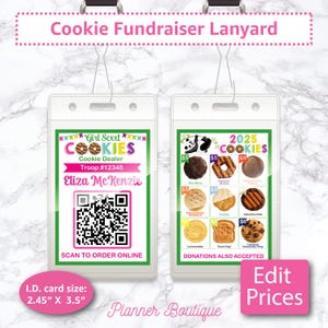 Cordão para arrecadação de fundos para biscoitos ABC Cookies, menu de preços editável, gráfico para meninas, estande de vendas, caixa de mudança de evento, lista de marketing do vendedor, líder da tropa de escoteiros