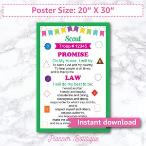 Promise and Law Poster: Troop Sign, Fillable Template (Digital Download 20&quot; X 30&quot;)