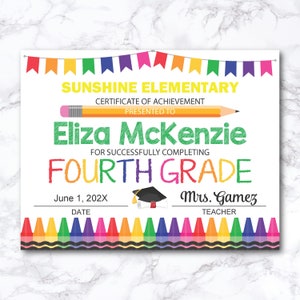 Editable Fourth Grade Diploma, 4th Grade Graduation, Fourth Grade Certificate, Printable 4th Grade Graduation Certificate, Achievement