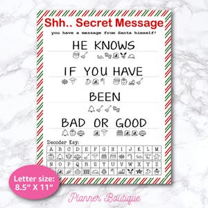 Message personnalisé Père Noël secret du décodeur de lutin Feuille de travail de l'activité de Noël, lettre décodant le message du pôle Nord à apporter par les lutins