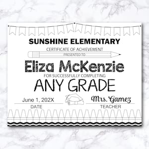 Editable Elementary School Graduation Diploma Certificate (Digital Download)