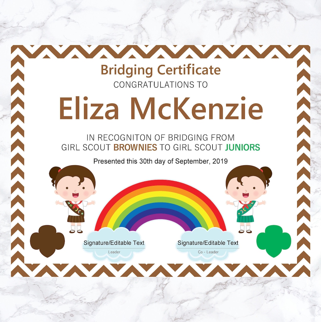 Girl Scout Bridging Certificate Brownie Certificate Brownie - Etsy