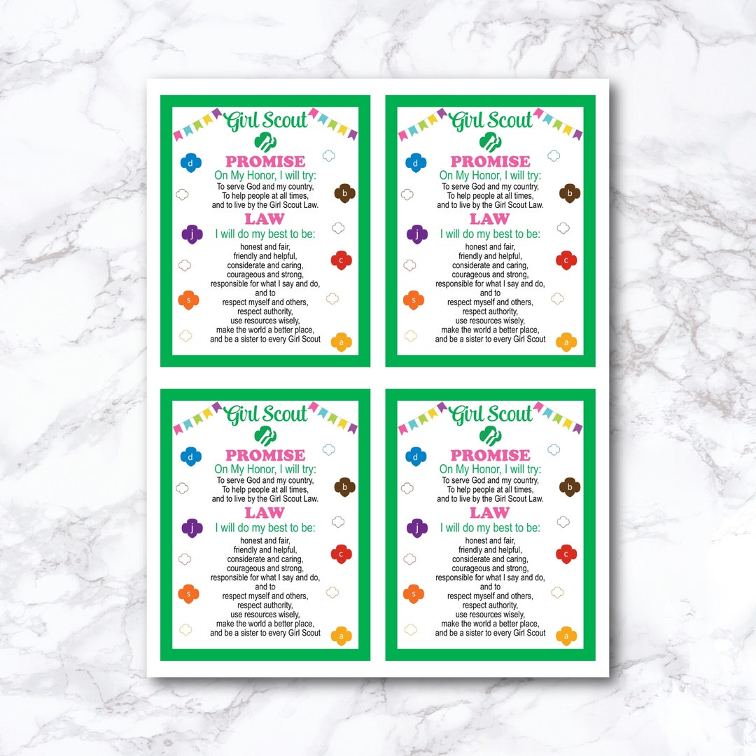 Girl Scout Promise and Law Printable Troop Leader Handout Girl Scout