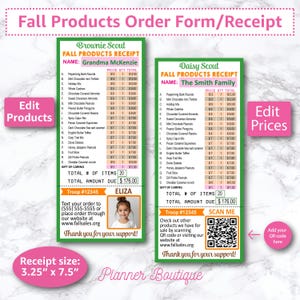 Bearbeitbares Herbst-Produktbestellformular Fundraiser Printable Danke Quittung Schokolade & Nuss Preismenü Sofortiger Download Verkaufshinweis Mädchenprogramm