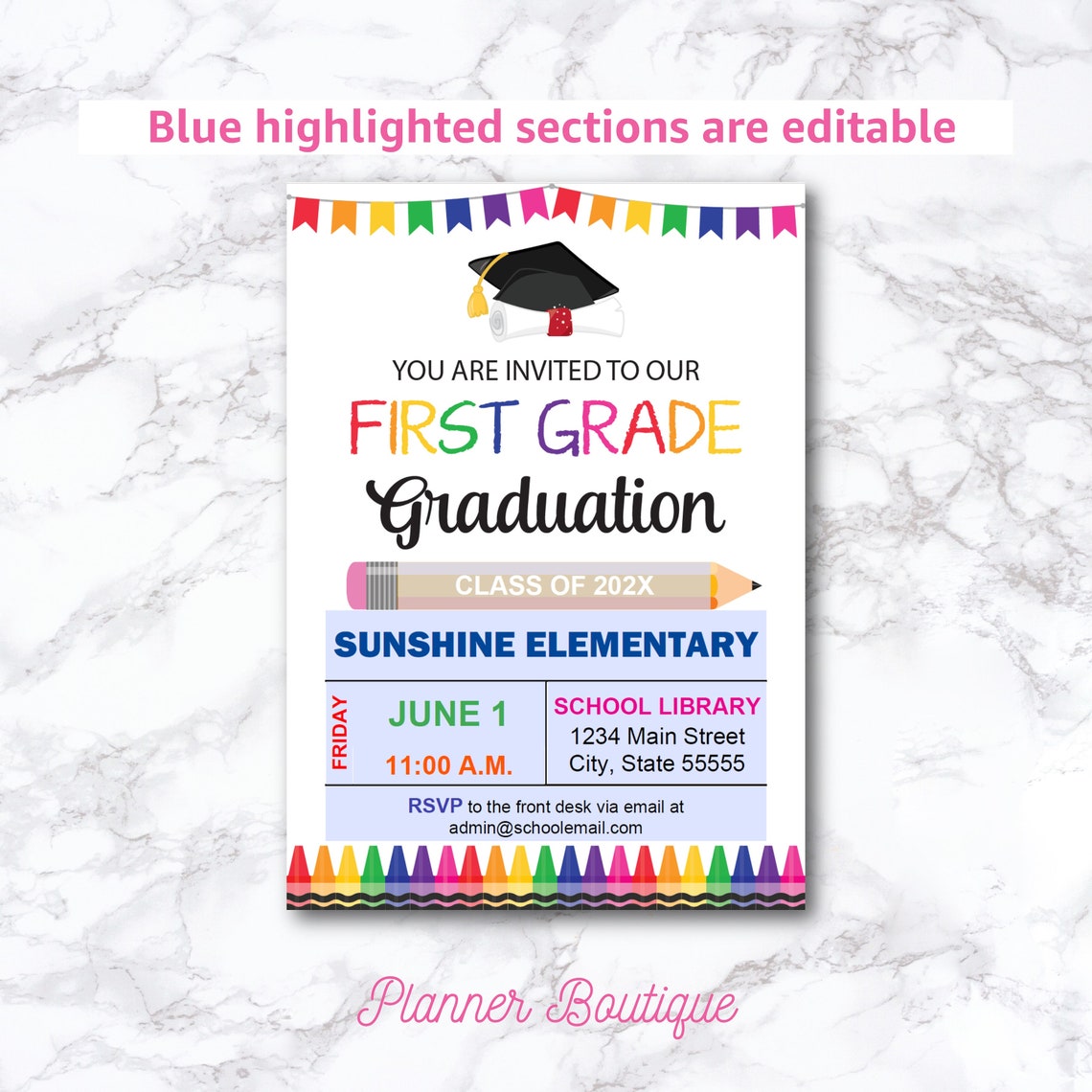 First Grade Graduation Invitation Template (digital Download) - Etsy