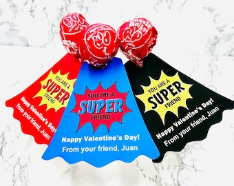 Superheroes Lollipop Valentine, Hero you are a super friend, Happy Valentine's Day, Classroom cards exchange, Student, Classroom, Teacher