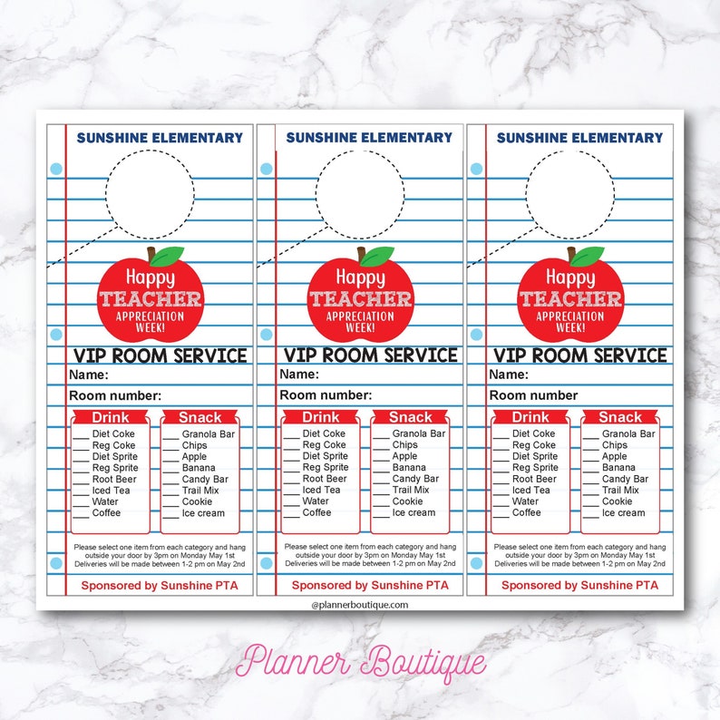 Editable Teacher Room Service Door Hanger Appreciation Week Ideas Printable Thank You End of Year Tags School Classroom Volunteer PTA PTO image 2