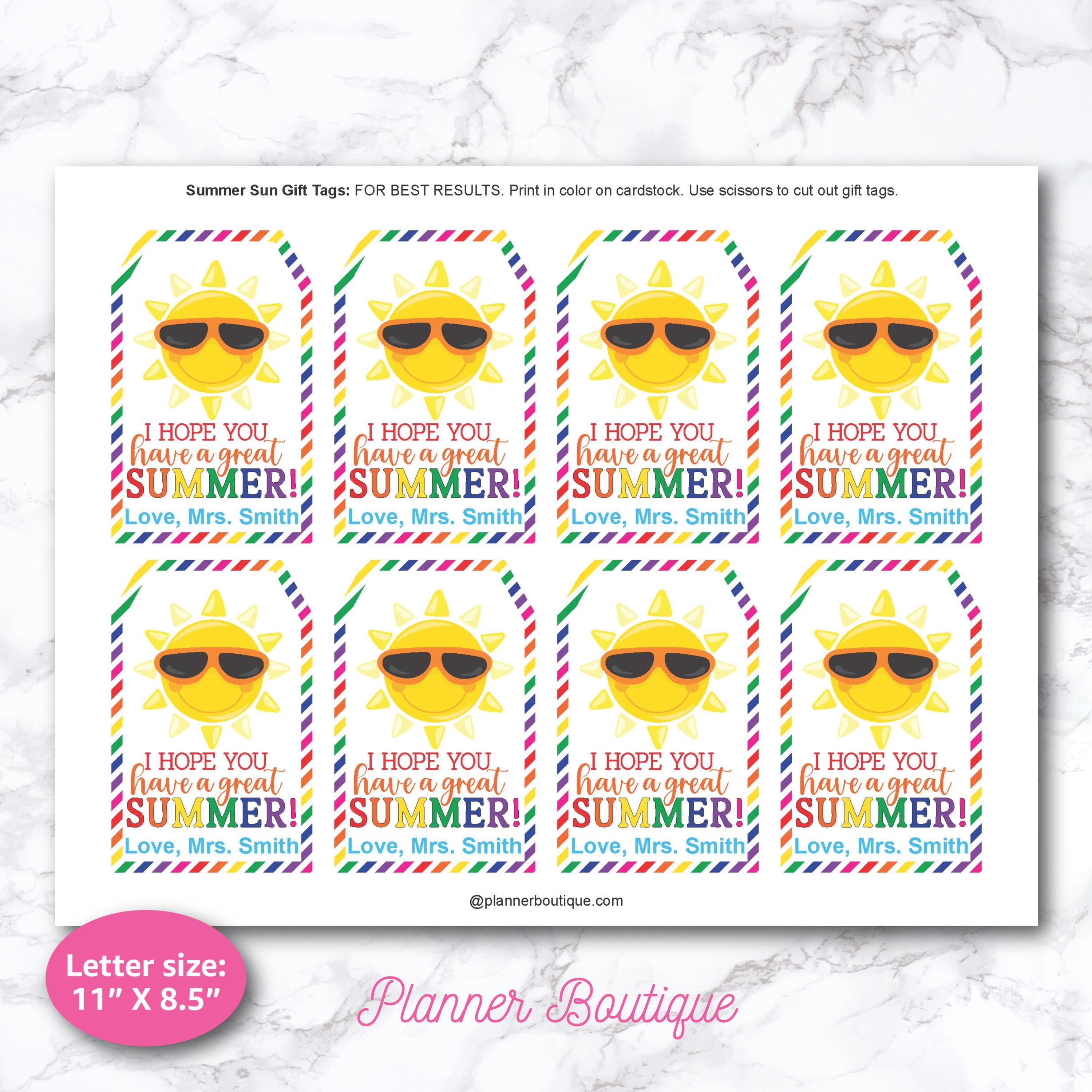 End of School Year Gift Tag: Summer Sun Thank You (editable Printable ...