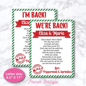 Carta editable de Elfo Estamos de vuelta Nota Navidad en el estante Nota Estoy de vuelta Carta de llegada Imprimible Regreso Bienvenido para niños sorpresa vacaciones