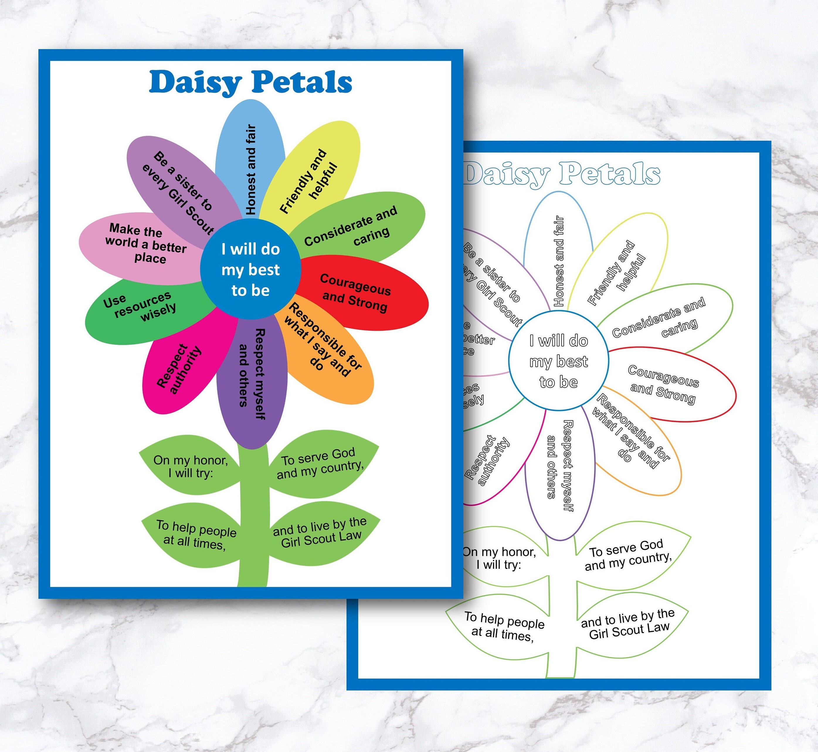 Girl Scout Daisy Petals Chart Promise And Law Coloring Pages Etsy Canada