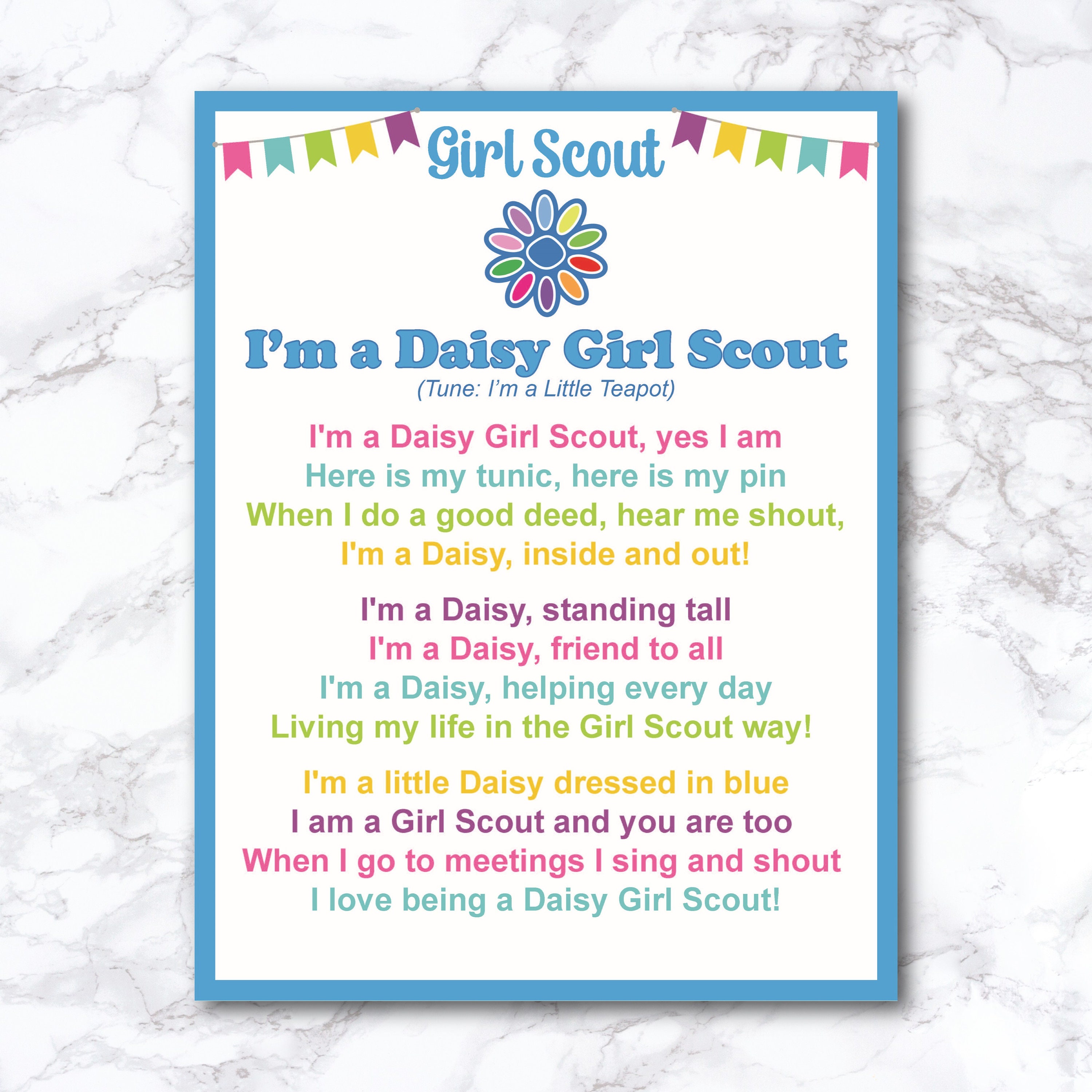 Girl Scout I'm a daisy Girl Scout, Song Lyric Poster, Letter Size, Digital  Download, Troop Leader, Troop Meeting, Handout, Activity