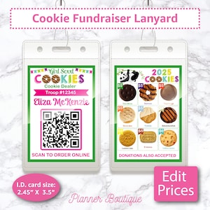 Inzamelingsactie voor koekjes LBB-sleutelhanger voor koekjes bewerkbaar prijsmenukaart voor meisjes Verkoopstand Evenement Shift Box List-verkoper Marketing Scoutingleider