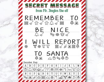 Personalized Secret message from elf, Printable Christmas Worksheet, Santa letter decode, Winter Holiday Puzzle North Pole, Instant download