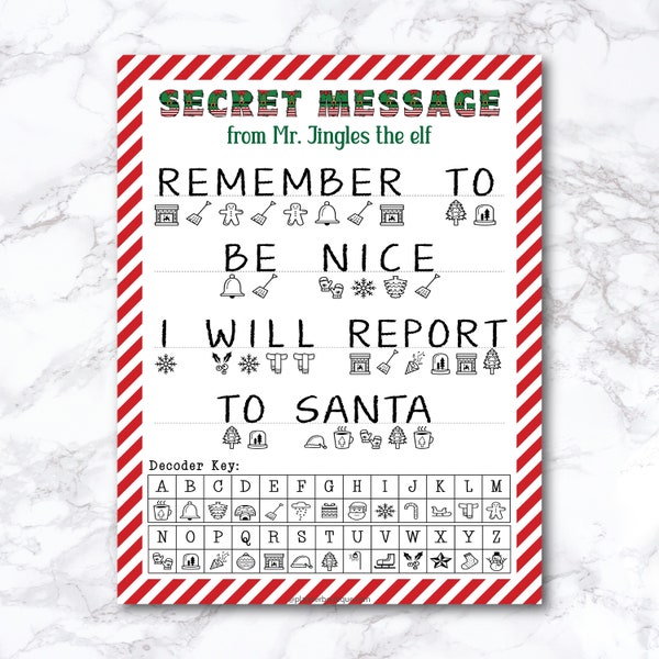 Personalized Secret message from elf, Printable Christmas Worksheet, Santa letter decode, Winter Holiday Puzzle North Pole, Instant download