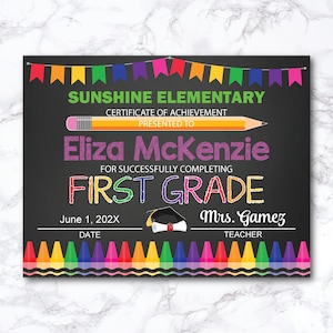 Editable First Grade Diploma, 1st Graduation, First Grade Certificate, Printable 1st Grade Graduation Certificate, Achievement