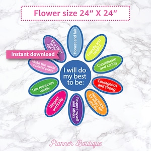Printable Daisy Petals Poster Flower Garden petal activity Girl Troop Leader meeting handout for amazing daisies scouts Poster Kaper Chart