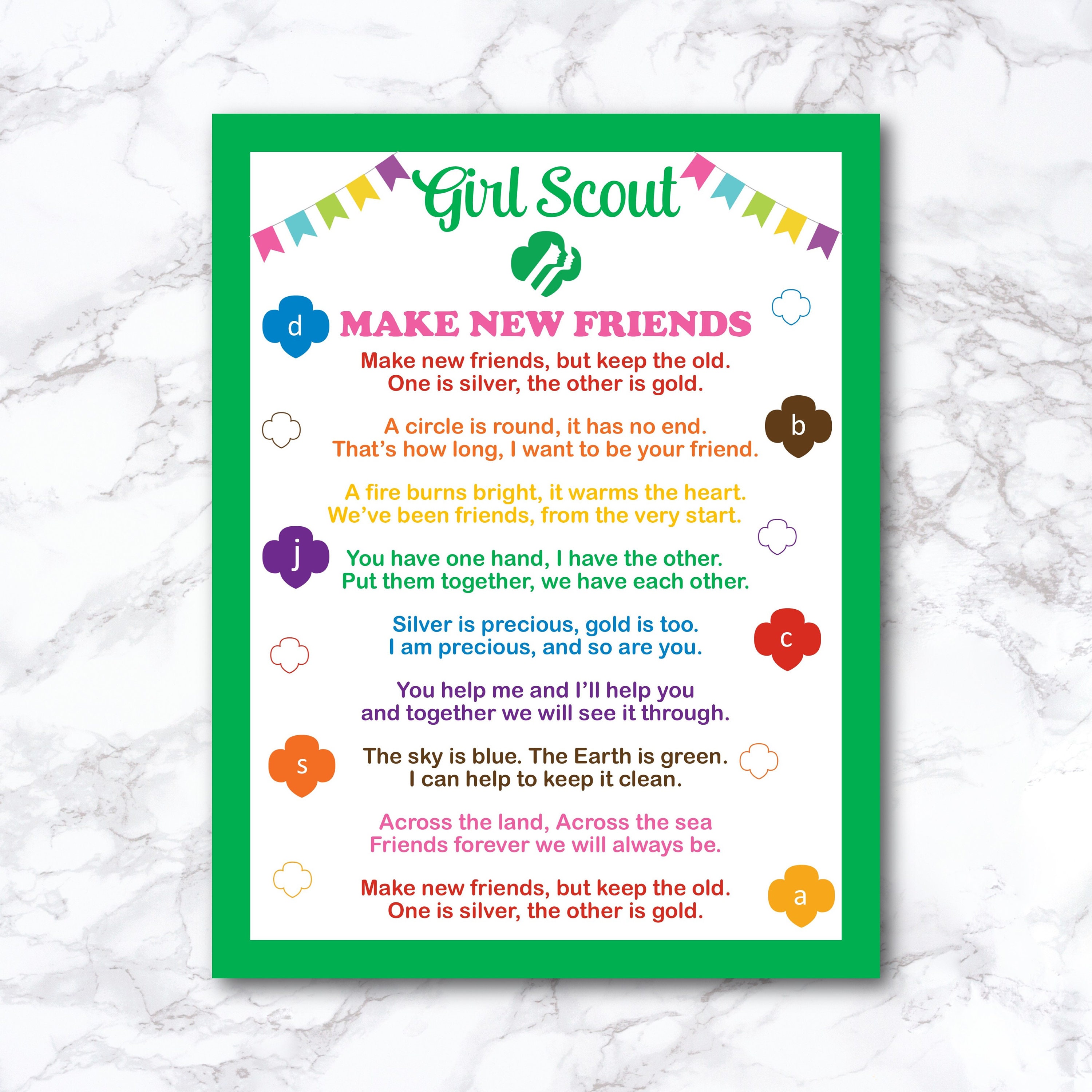 Girl Scout Make New Friends Song Lyric Poster Letter Size 