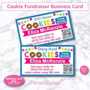 Visitekaartje voor inzamelactie voor koekjes met QR-code Verkoper bedankbriefje Sale Girl Troop Leader Bewerkbaar Direct downloaden Herbruikbare afbeelding bestellen