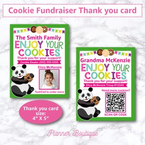 Inzamelingsactie voor koekjes Bedankkaart Booth-levering Verkoopbewijs bewerkbaar met QR-code Girl Marketing Sign Scout Troop Leader 2025 Panda