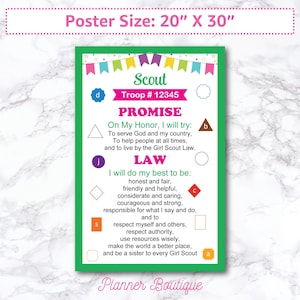 Editable Scout Promise and Law Poster for Troop 20" X 30" Printable Sign Instant download Digital Girl handout template Kaper Chart Meetings