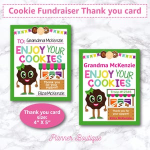 Inzamelingsactie voor koekjes bedankkaartje kraam verkoopbewijs bewerkbaar afdrukbaar marketingtags leider scouttroep LBB ABC Baker Girl-bezorging