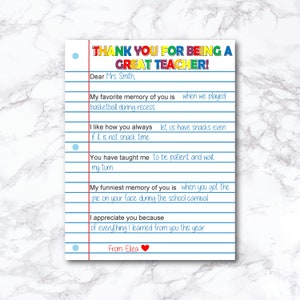 Teacher Appreciation Printable: All About My Teacher Questionnaire (Digital Download)