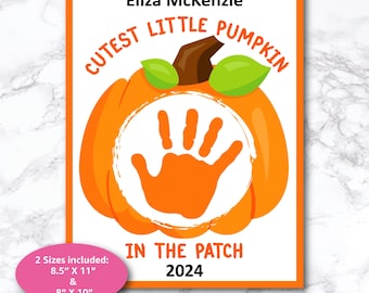 Pumpkin Handprint craft Footprint Toddler Baby First Halloween printable art homeschool kids fall art preschool kindergarten parent gift