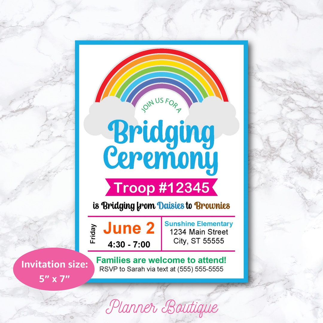 Bridging Ceremony Invitation Blue Printable, Rainbow, Editable, Instant ...